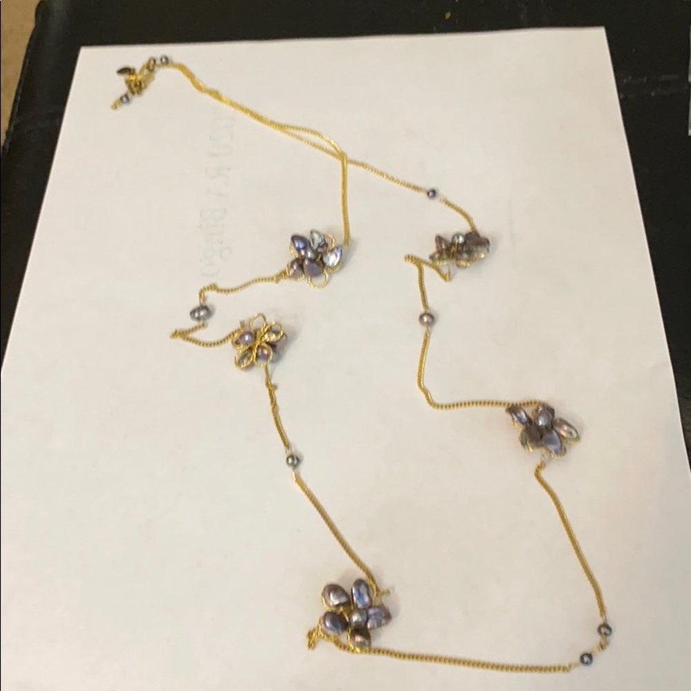 Natural black pearl flower necklace